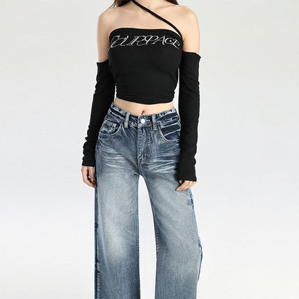 Showing Leg Long Hip Covering New Women's Wear Spring 2025 Design Sense Slim Mop Pants Retro High Waist Wide Leg Pants