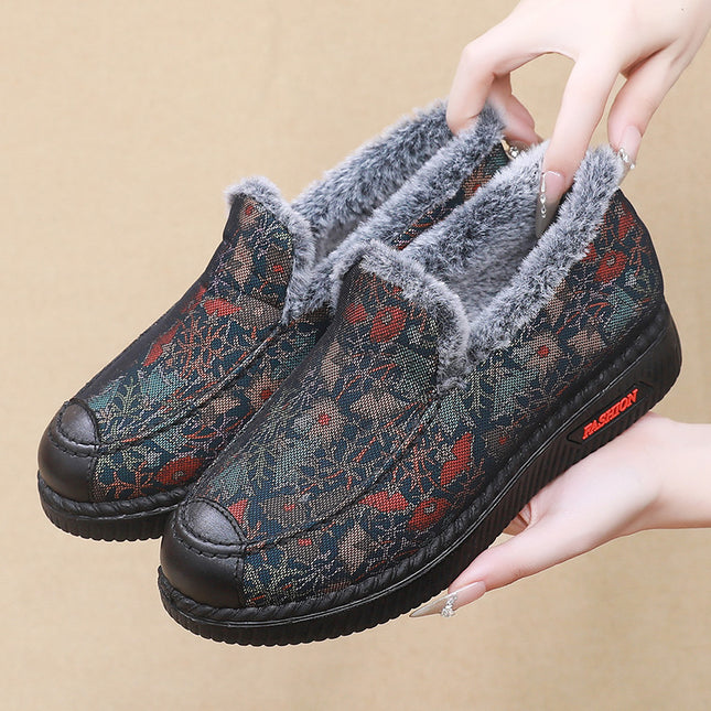Old Beijing cloth shoes mother shoes winter grandma warm non-slip middle-aged fleece-lined women's shoes old lady cotton shoes