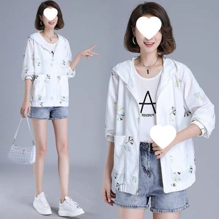 Contrast Color Splicing Hooded Sun Protection Clothing Women's Short 2025 Summer New Loose Long-Sleeved Sun Protection Clothing Thin Jacket