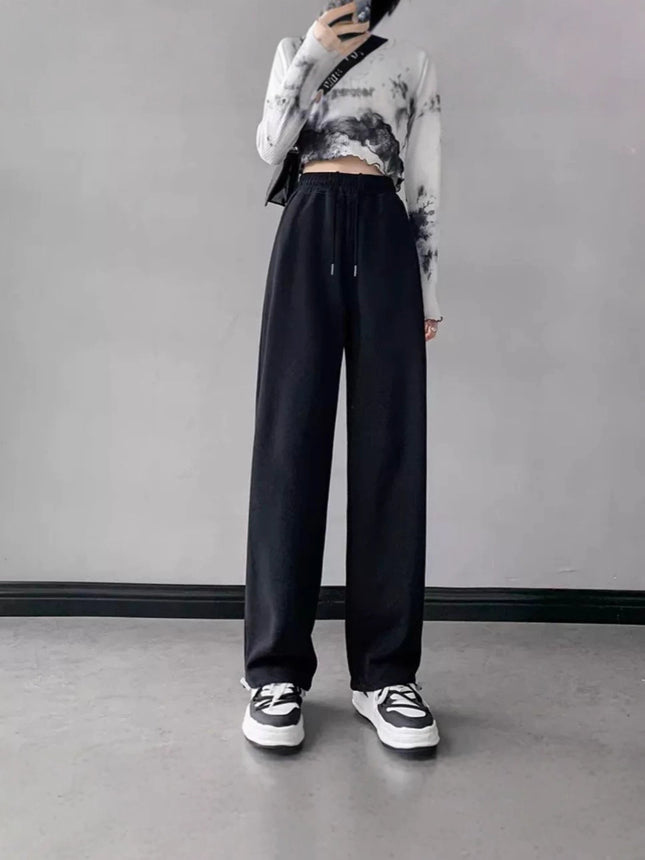 Drawstring Convertible Sweatpants for Women, Spring and Autumn 2025 New Style, Loose Casual American Style, White and Gray, Petite Straight-Leg Sweatpants