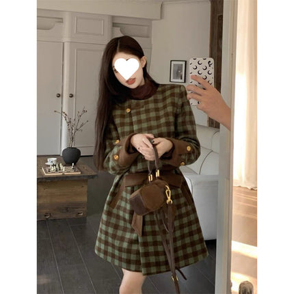 2024 Plaid Autumn and Winter Chanel New Thick Coat dress Two-piece Wool Fashionable Elegant Slim suit