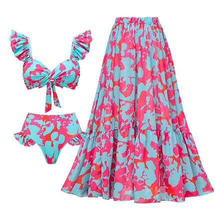 2024 European and American bikini New Ruffle Printed High Waist Split Swimsuit Holiday suit Women's Cross-border Explosions