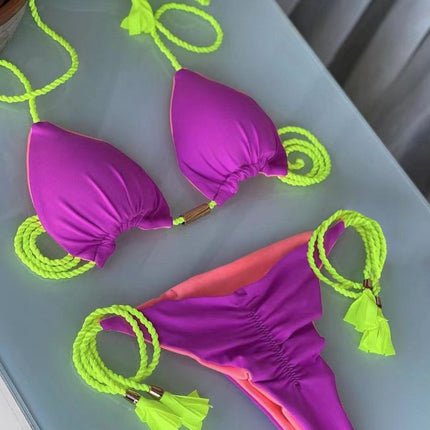 2023 Hand-Woven Rope Bikini European and American New Sexy Women's Swimsuit Multi-Color Bikini Split Swimsuit