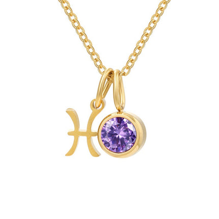 Non-Fading Titanium Steel Zodiac Necklace for Women, Birthstone Rhinestone Pendant, Clavicle Chain, European and American Style Niche Light Luxury Jewelry
