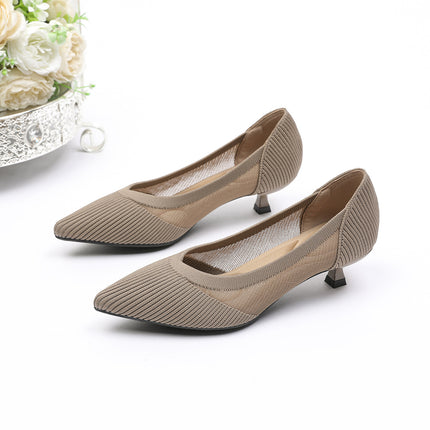 Princess Shoes with Pointed Toes, Fish Silk Flats, Thick Heels, Small Fragrant Knitted Fly Woven Shoes, Hollow High Heels, Tall, Fashionable and Versatile