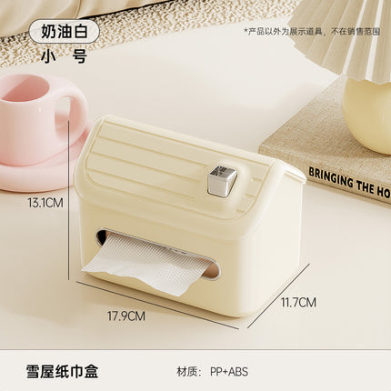 Desktop Tissue Box with High Aesthetic Appeal for Home Use, Stone-Like Bathroom Toilet Paper Holder with Built-In Spring, Large Capacity Tissue Box for Living Room