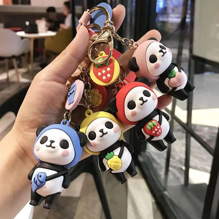 Explosive Internet Celebrity National Tide Panda Cute Doll Key Chain Silicone Car Couple Key Pendant Cartoon Bag Hanging