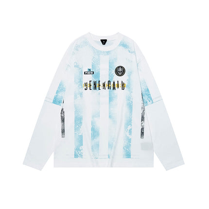 # Ovdy Autumn and Winter American Jersey Retro Print Long-Sleeve T-Shirt Hand-Brushed Silk Screen Print Trendy Brand Top