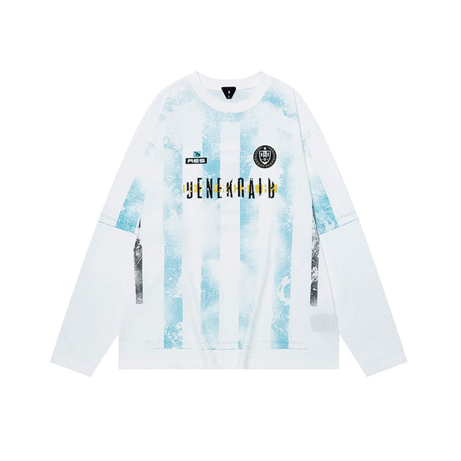 # Ovdy Autumn and Winter American Jersey Retro Print Long-Sleeve T-Shirt Hand-Brushed Silk Screen Print Trendy Brand Top