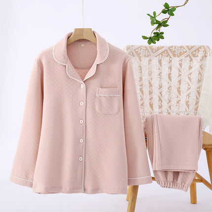 Solid Color Air Layer Couple suit Cotton Four-color Home Breathable Warm Home Clothes V-neck Men's and Women's Pajamas