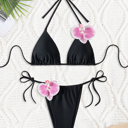 2025 New Cross-Border Split Swimsuit Sexy Black Bikini Swimsuit Decal Export Bikini European and American Swimwear