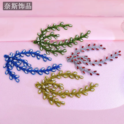 Nais Ns368 Forest-Style Green Branch and Leaf Twist Stick Hair Accessory with Rhinestone Embellishments for Bridal Wedding Photoshoot