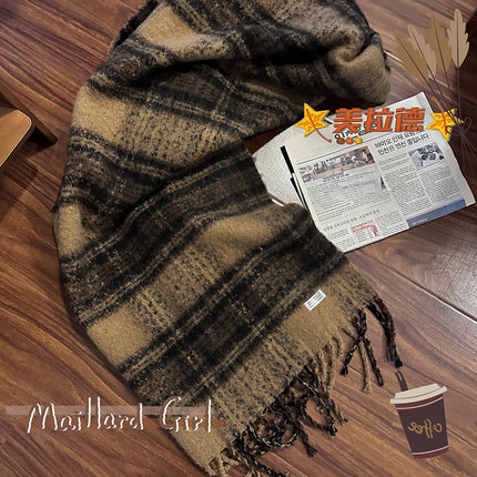 Warm coffee Maillard ~ dark blue light blue * Internet celebrity ins mohair plaid scarf autumn and winter thickened warm scarf