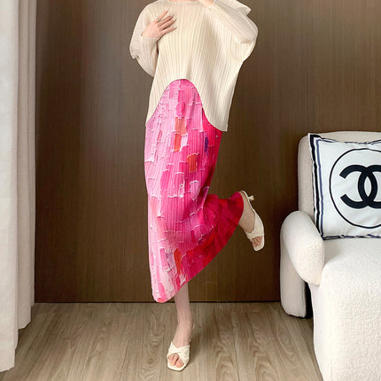 Gradient Skirt Summer Women's New Skirt Elastic Waist Pleated Back Slit Versatile Hip Skirt Women's Drop Shipping