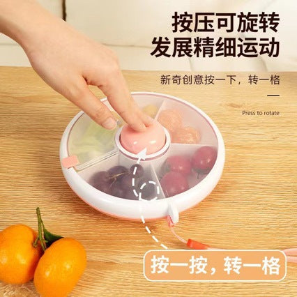 Round Rotating Lunch Box with Lid, Portable for Carrying Children's Snacks and Fruit Plates, Sealed Dry Fruit Tray, Moisture-Proof and Portable
