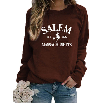 SALEM EST 1626 MASSACHUSETTS Print Round Neck Sweat Top Women plus size Cross Border