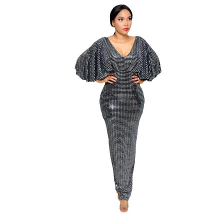 African women's clothing dress new gorgeous rhinestone sexy deep V party high waist mopping fishtail dress source