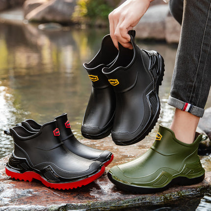 Cross-Border Rain Boots for Men, Fashionable and Wear-Resistant Outer Wear, Short-Tube Waterproof Boots, Car Washing, Outdoor Climbing and Fishing, Thickened Water Shoes and Rubber Shoes