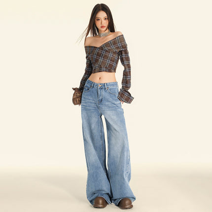 25Th !｜High-Waisted Wide-Leg Jeans for Women 2025 Spring New Loose Draped Washed Straight-Leg Floor-Length Pants
