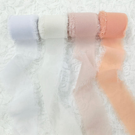 Ins Hand-Torn Raw Edge Ribbon Bouquet Satin Ribbon Ribbon Dried Rose Wedding Flowers Tied Chiffon Lace
