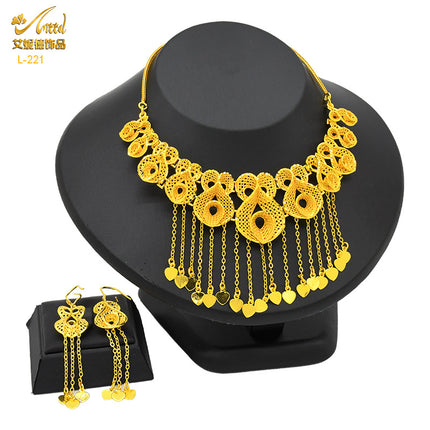 Ainidesha Golden Phoenix Flower tassel necklace earrings wedding suit copper gold plated window same ethnic style decoration