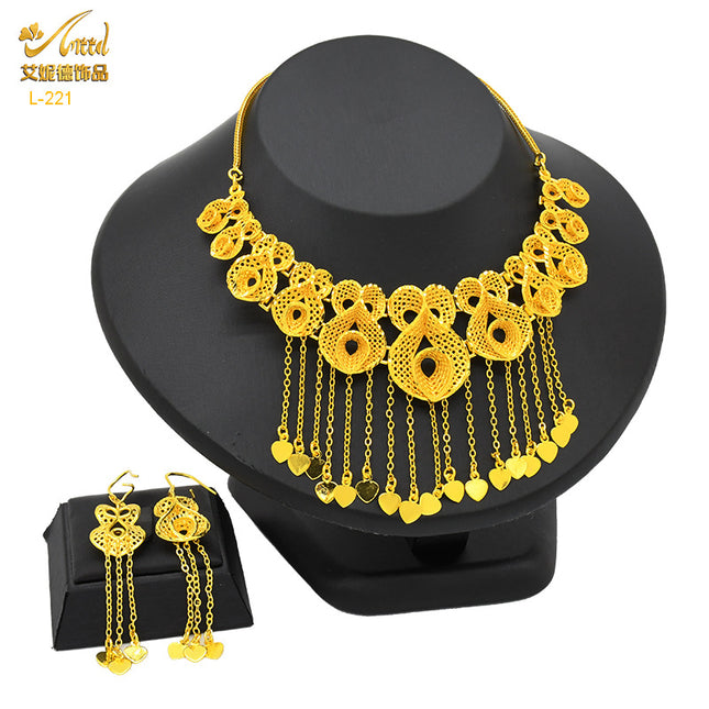 Ainidesha Golden Phoenix Flower tassel necklace earrings wedding suit copper gold plated window same ethnic style decoration