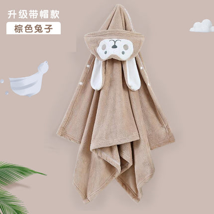 Baby can wear hooded bath towel cartoon coral fleece children's bathrobe autumn and winter newborn baby padded Cape wholesale