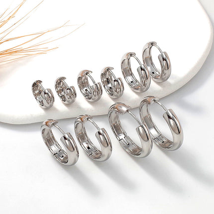 Hot-Selling Titanium Steel Simple Polished Minimalist Earrings, Light Luxury, High-End Fashion, Large Hoops, Versatile Earrings for Men and Women