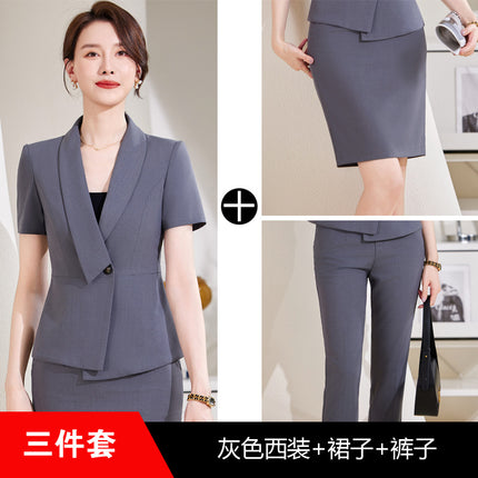 High-end professional suit women's summer new elegant goddess fan hotel front desk sales department overalls suit skirt