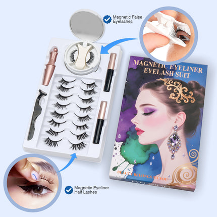 Wholesale magnetic eyeliner false eyelashes magnet false eyelashes 3D three-dimensional net red magnetic false eyelashes 3 pairs of suit