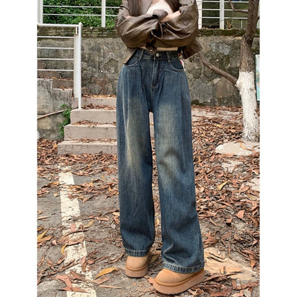 Women's Straight-Leg Loose Jeans Spring Autumn Winter 2024 New High-Waisted Slim Petite Wide-Leg Floor-Length Pants