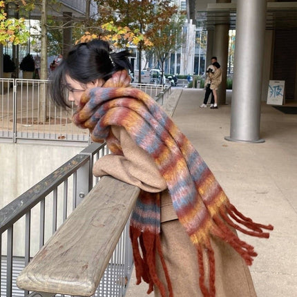 Factory new solid color haze blue scarf women's winter fluffy hair thickened students white students warm scarf