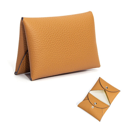 New Style Top Layer Cowhide Mini Coin Purse Card Bag Integrated Japanese Style Small Contrast Color Niche Buckle Leather Coin Bag