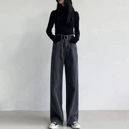 Autumn and Winter 2023 New loose straight jeans women's draping elegant bf style wide leg mop long pants fashion