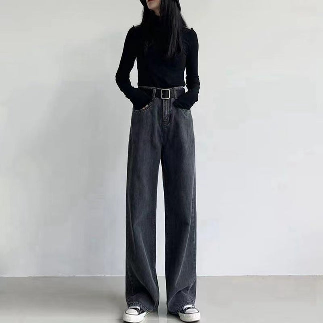Autumn and Winter 2023 New loose straight jeans women's draping elegant bf style wide leg mop long pants fashion