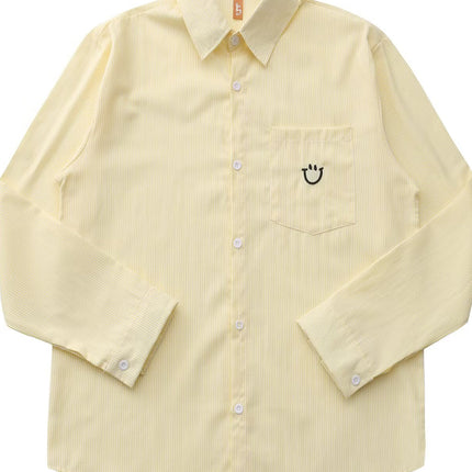 New Style Shirt with Smiley Face Embroidery, Japanese Retro Style, Simple and Versatile, Unbranded, Trendy New Fashion, Japanese Style