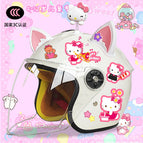 Children's 3c thickening + cat t2 / White half helmet + rocking cat + white pink fox ears