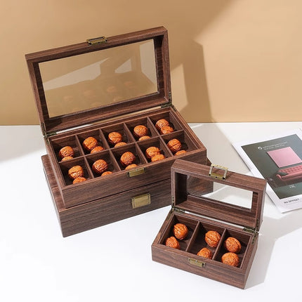 Dustproof High-end Walnut Storage Box Vintage Leather Storage Box Lion Head Handstring Box Beads Display Box