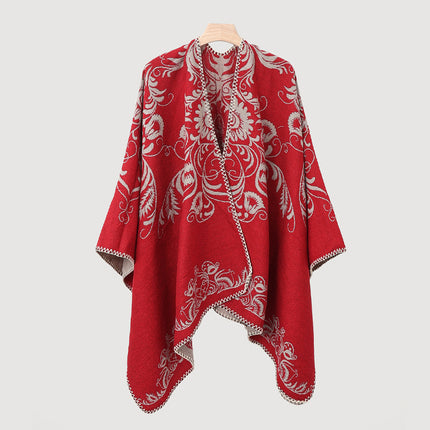 Xinjiang, Xizang, Inner Mongolia Travel Wear Red Shawl Large Cloak Scarf Ethnic Style Outer Warm Cloak for Women