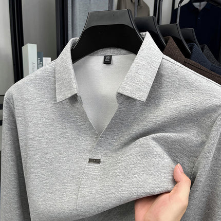 Scissor Collar Polo Shirt Autum New Men's Business Casual Men's High-End Pure Color Long-Sleeved T-Shirt Tops for Men
