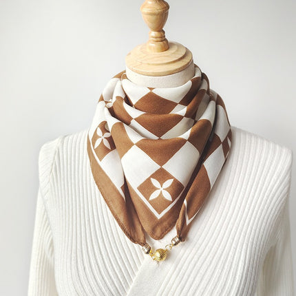 2024 New Cotton and Linen Square Scarf Autumn and Winter Neck Protection Small Scarf Women's Magnetic Buckle Triangle Scarf High-grade All-match Scarf