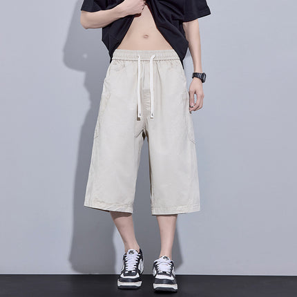 100% Summer Pure Cotton American Cargo Shorts for Men, Loose Fit, Wide-Leg Straight Cropped Casual Pants for Men