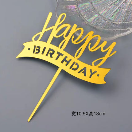 Acrylic Cake Baking Decoration Inserts Round Square English Happy Birthday Dessert Toppers Party Cards