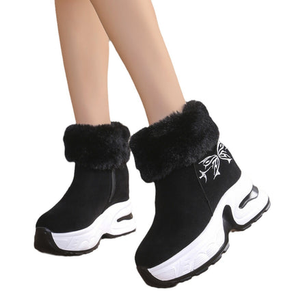 Women's Snow Boots 2024 Winter Suede Short Boots with Fleece Lining, Warm and Height-Increasing Cotton Boots, Trendy Dropshipping, Height-Enhancing and Slimming