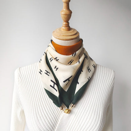 2024 New Cotton and Linen Square Scarf Autumn and Winter Neck Protection Small Scarf Women's Magnetic Buckle Triangle Scarf High-grade All-match Scarf