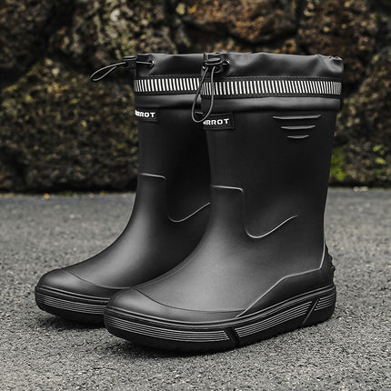 Men's Waterproof Rain Boots with Cuffs, Fishing Water Shoes, Fleece-Lined, Non-Slip Kitchen Work Rubber Shoes, Comfortable Soft-Soled Rain Boots