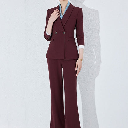 Matching Spring and Autumn Fashion Sense Business Dress Dress Suit suit Women's Green Collar Commuter Trousers New Spandex