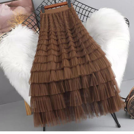 Cross-Border Mesh Patchwork Cake Skirt 2026 Summer New Style Mid-Length Skirt A-Line Long Skirt Puffy Tulle Skirt