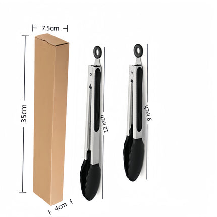Cross-Border Black Silicone Clips, High Temperature Resistant Kitchen Food Frying Stainless Steel Fried Steak Clips, Special Food Clips for Cooking
