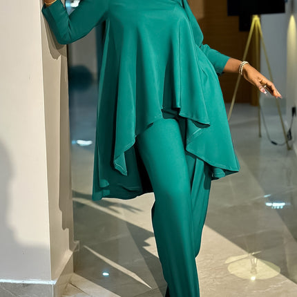 C8625 Amazon Export Women's Fashionable Loose Asymmetrical Tops and Pants Suit Elegant African Two-Piece Set